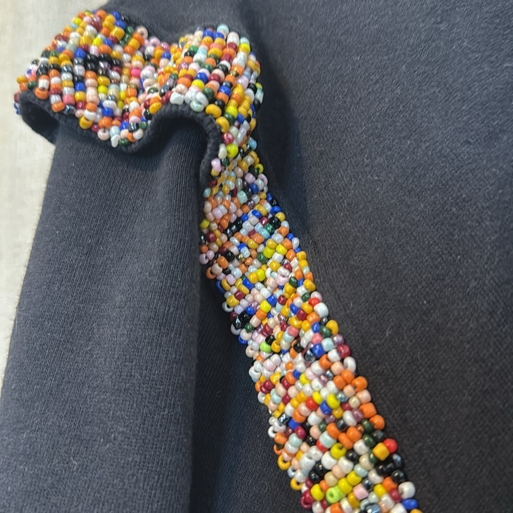 Gold and Silver Woman’s Black Sweatshirt with Colorful Beaded Ruffle Details Med - Picture 3 of 7